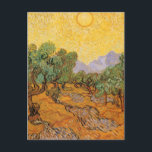 Vincent van Gogh - Olivenbäume, Gelber Himmel und  Postkarte<br><div class="desc">Olivenbäume mit gelbem Himmel und Sonne (1889) von Vincent van Gogh ist eine von mehreren Studien der Olivenbäume, die van Gogh während des Asyls gemalt. Es ist ein Vintager Post-Impressionismus Kunstlandschaft Landschaftsmalerei. Ein Olivenhain auf einem Bauernhof an einem sonnigen Sommertag. Über den Künstler: Vincent Willem van Gogh war ein postimpressionistischer...</div>