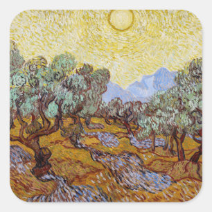 Vincent van Gogh - Olivenbäume, Gelber Himmel und  Quadratischer Aufkleber