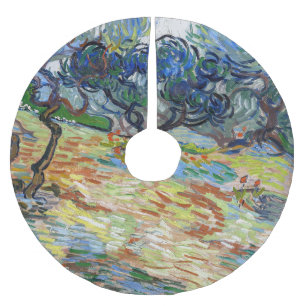 Vincent van Gogh - Olivenbäume: Helles blaues Himm Polyester Weihnachtsbaumdecke