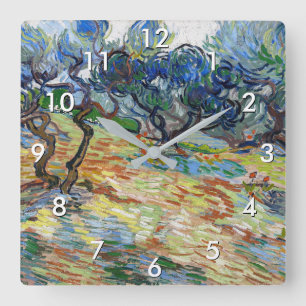 Vincent van Gogh - Olivenbäume: Helles blaues Himm Quadratische Wanduhr