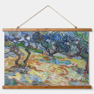 Vincent van Gogh - Olivenbäume: Helles blaues Himm Wandteppich Mit Holzrahmen