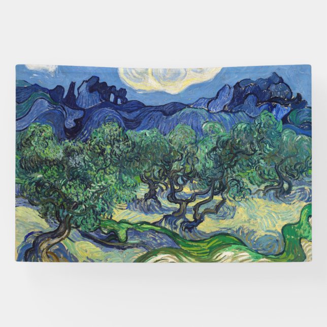 Vincent van Gogh - Olivenbäume mit den Alpen Banner (Horizontal)