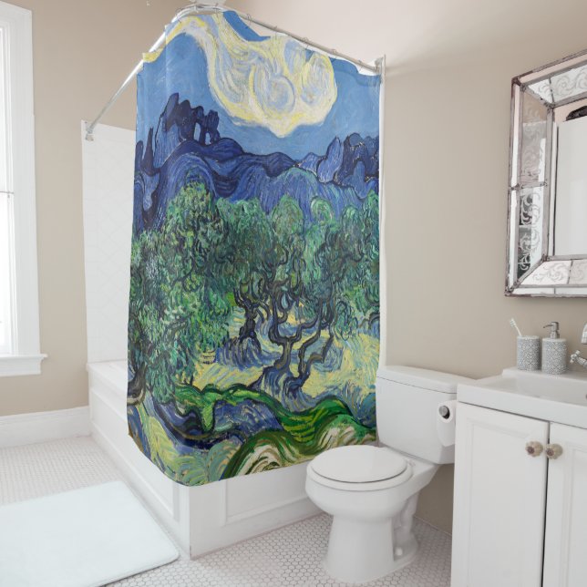 Vincent van Gogh - Olivenbäume mit den Alpen Duschvorhang (Beispiel)