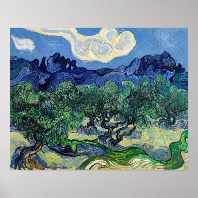 Vincent van Gogh - Olivenbäume mit den Alpen Poster (Vorne)