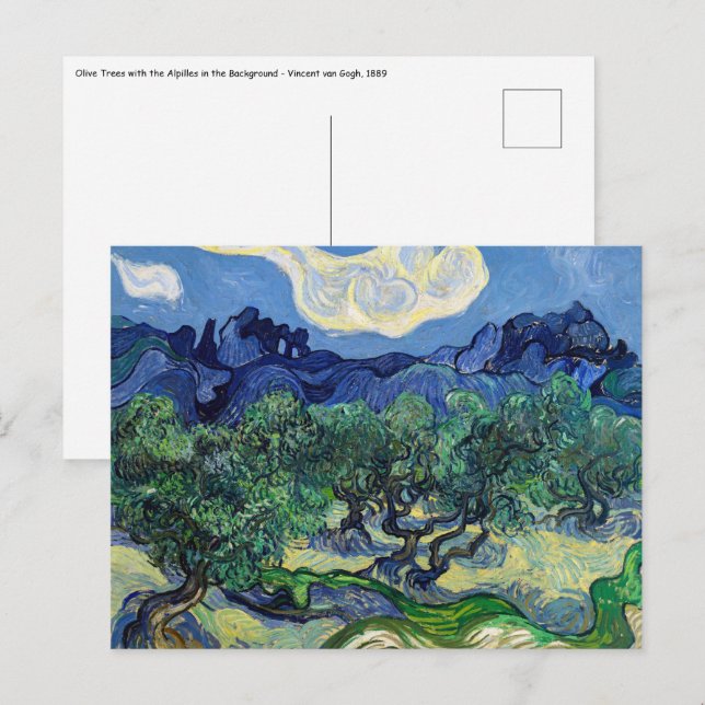 Vincent van Gogh - Olivenbäume mit den Alpen Postkarte (Vorne/Hinten)