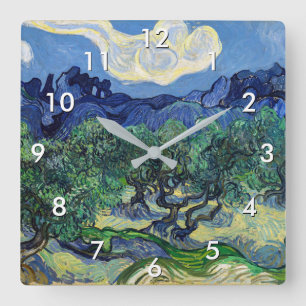 Vincent van Gogh - Olivenbäume mit den Alpilles Quadratische Wanduhr