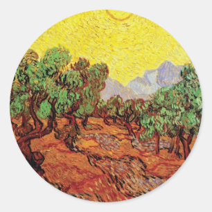 Vincent Van Gogh - Olivenbäume mit gelbem Himmel Runder Aufkleber