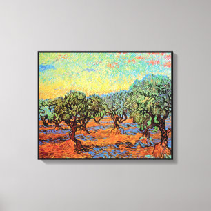Vincent Van Gogh - Olivenhain mit orangem Himmel Leinwanddruck