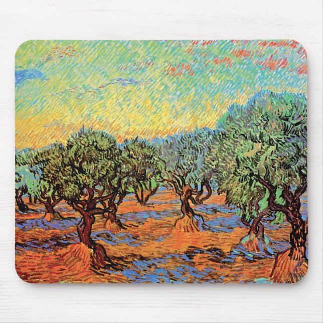 Vincent Van Gogh - Olivenhain mit orangem Himmel Mousepad (Vorne)