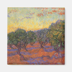 Vincent van Gogh - Olivenhain, orangefarbener Himm Magnet