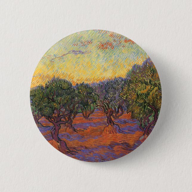Vincent van Gogh - Olivenhain, orangener Himmel Button (Vorderseite)