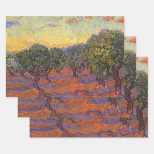 Vincent van Gogh - Olivenhain, orangener Himmel Geschenkpapier Set