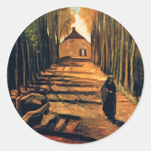 Vincent Van Gogh - Pappelallee im Herbst Runder Aufkleber