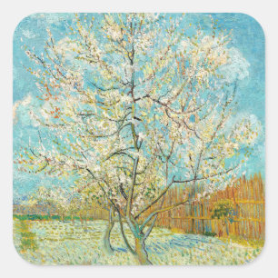 Vincent van Gogh - Pink Peach Tree in Blossom Quadratischer Aufkleber