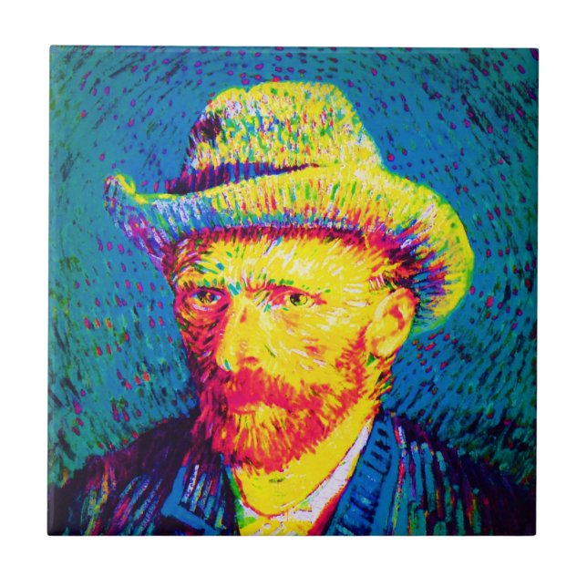 Vincent Van Gogh - Pop Art Self Portrait with Hat Fliese (Vorderseite)
