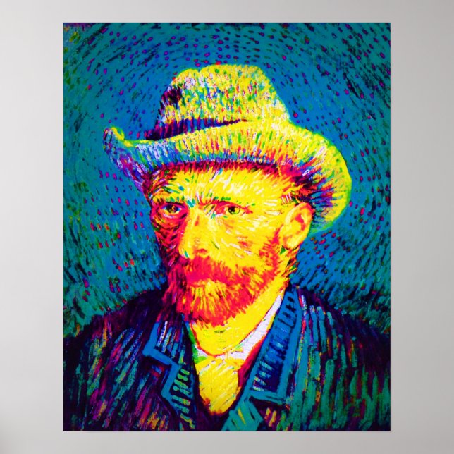 Vincent Van Gogh - Pop Art Self Portrait with Hat Poster (Vorne)