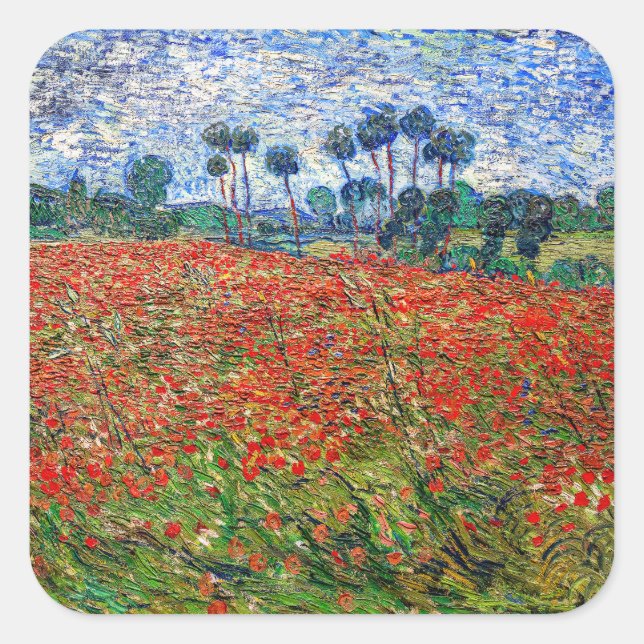 Vincent van Gogh - Poppy Field Quadratischer Aufkleber (Vorderseite)