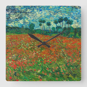 Vincent Van Gogh Poppy Field Vintag Art Quadratische Wanduhr