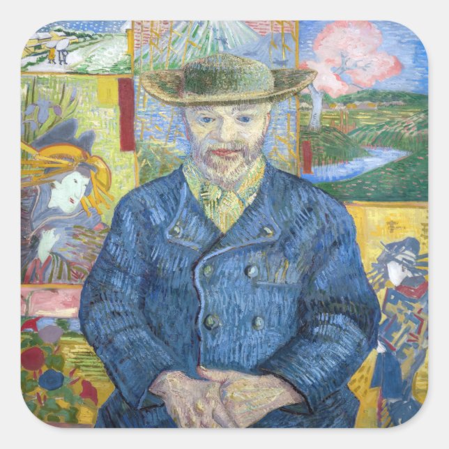 Vincent van Gogh - Portrait von Pere Tanguy Quadratischer Aufkleber (Vorderseite)