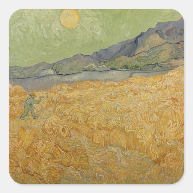 Vincent van Gogh | Radfeld mit Sensenmann, 1889 Quadratischer Aufkleber (Vorderseite)