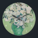 Vincent Van Gogh Rose Impressionist Große Wanduhr<br><div class="desc">Schöne Rose von Van Gogh mit Blumengeflecht mit hübschen Rose in einer grünen Vase auf einem weißen Tisch mit Spuren von Rosa auf einem gelben grünen Hintergrund. Cooles Vintages Blumengeschenk für einen Künstler aus dem 18. Jahrhundert,  der die Liebe der impressionistischen Periode bewundert.</div>