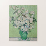 Vincent Van Gogh Rose Impressionist Puzzle<br><div class="desc">Schönes Gemälde von Van Gogh mit impressionistischer Blumenkunst mit hübschen Rose in einer grünen Vase auf einem weißen Tisch mit Spuren von rosa auf einem schönen gelben grünen Hintergrund. Cooles Vintages Blumengeschenk für einen Künstler aus dem 18. Jahrhundert,  der die Liebe der impressionistischen Periode bewundert.</div>