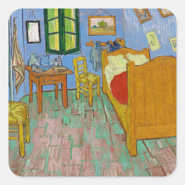 Vincent Van Gogh Schlafzimmer. Impressionistische  Quadratischer Aufkleber (Vorderseite)