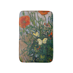 Vincent van Gogh - Schmetterlinge und Mohn Badematte