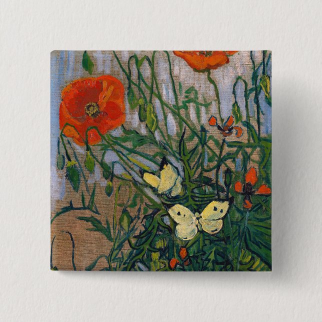 Vincent van Gogh - Schmetterlinge und Mohn Button (Vorderseite)