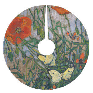 Vincent van Gogh - Schmetterlinge und Mohn Polyester Weihnachtsbaumdecke