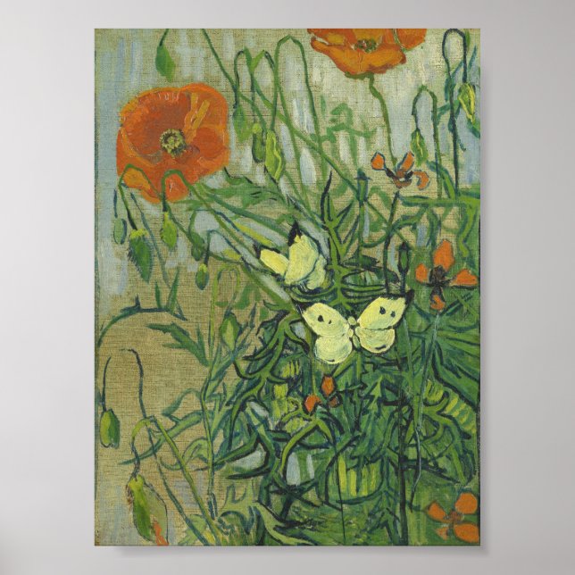 Vincent Van Gogh - Schmetterlinge und Mohn Poster (Vorne)