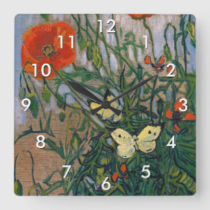 Vincent van Gogh - Schmetterlinge und Mohn Quadratische Wanduhr