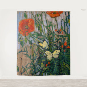 Vincent van Gogh - Schmetterlinge und Mohn Wandteppich