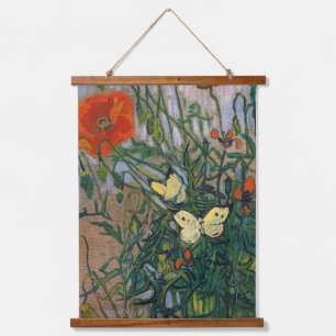 Vincent van Gogh - Schmetterlinge und Mohn Wandteppich Mit Holzrahmen