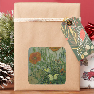 Vincent van Gogh - Schmetterlinge und Mohnblumen Quadratischer Aufkleber