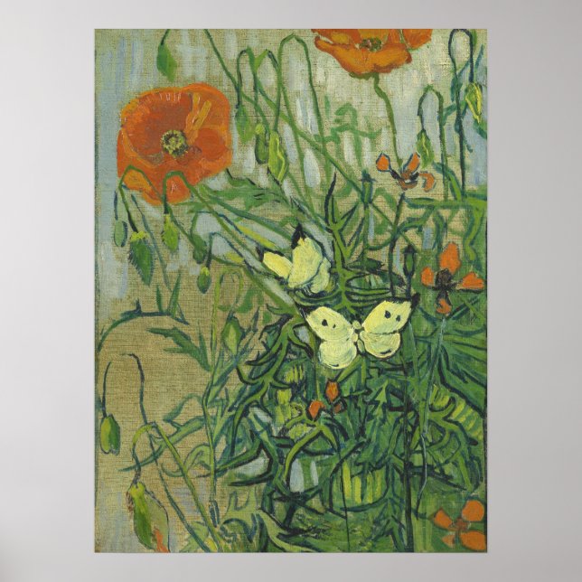 Vincent Van Gogh - Schmetterlinge und Mohnblüter a Poster (Vorne)