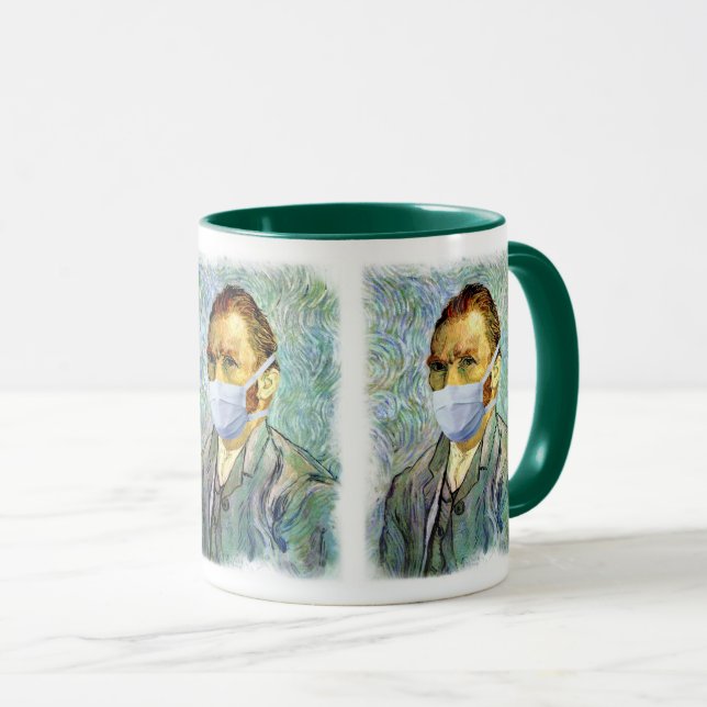 Vincent Van Gogh selbst Portrait mit Maske Spoof Tasse (VorderseiteRechts)