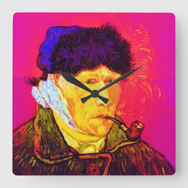 Vincent Van Gogh - Selbstportrait Bandage Pop Kuns Quadratische Wanduhr (Vorderseite)