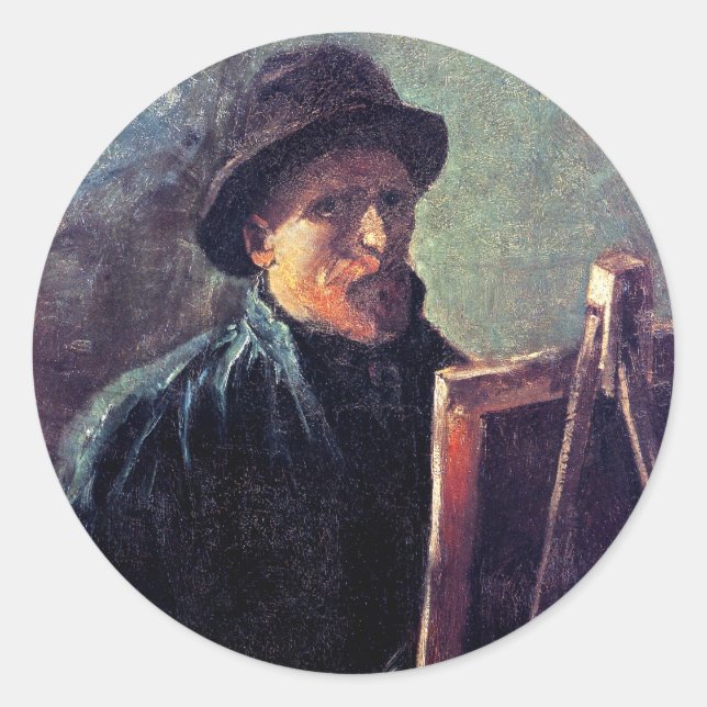 Vincent Van Gogh - Selbstportrait Dunkler Filzhut Runder Aufkleber (Vorderseite)