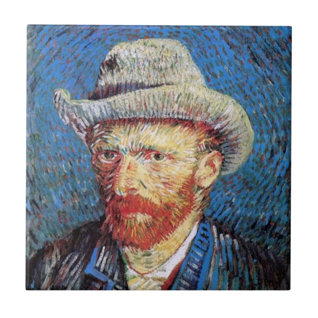 Vincent Van Gogh Selbstportrait mit grauem Filthut Fliese (Vorderseite)
