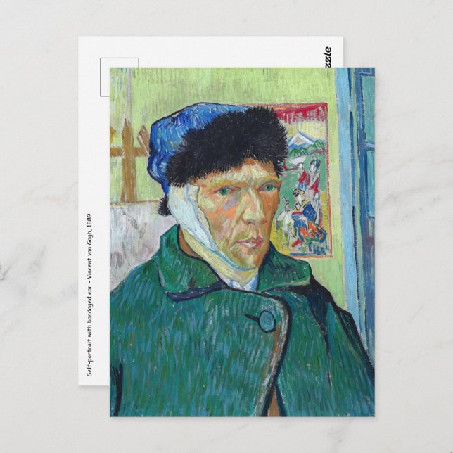 Vincent van Gogh - Selbstporträt mit bandagiertem  Postkarte (Vorne/Hinten)