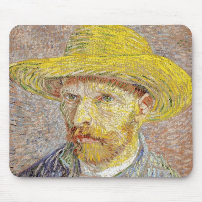 Vincent van Gogh - Selbstporträt mit Strohhut Mousepad (Vorne)