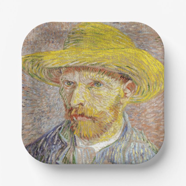 Vincent van Gogh - Selbstporträt mit Strohhut Pappteller (Vorderseite)