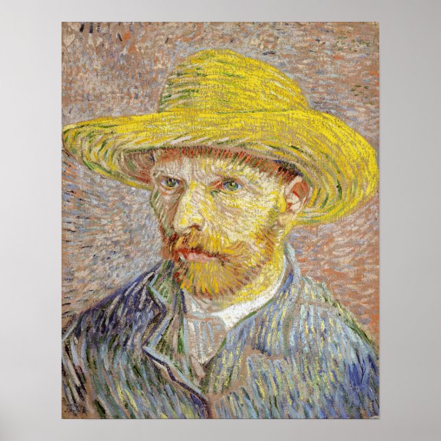 Vincent van Gogh - Selbstporträt mit Strohhut Poster (Vorne)