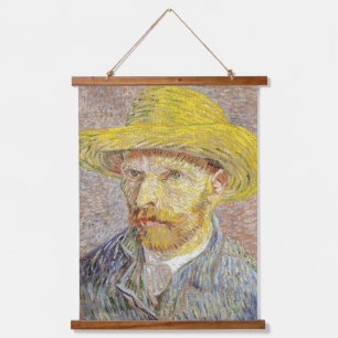 Vincent van Gogh - Selbstporträt mit Strohhut Wandteppich Mit Holzrahmen