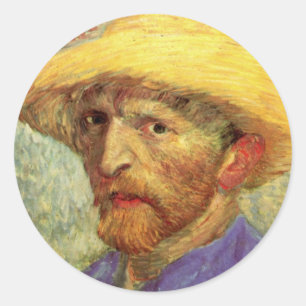 Vincent van Gogh Self Portrait mit Strohhut Runder Aufkleber