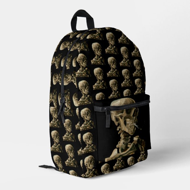 Vincent van Gogh - Skull mit brennender Zigarette Bedruckter Rucksack (Rückseitige Ecke links)