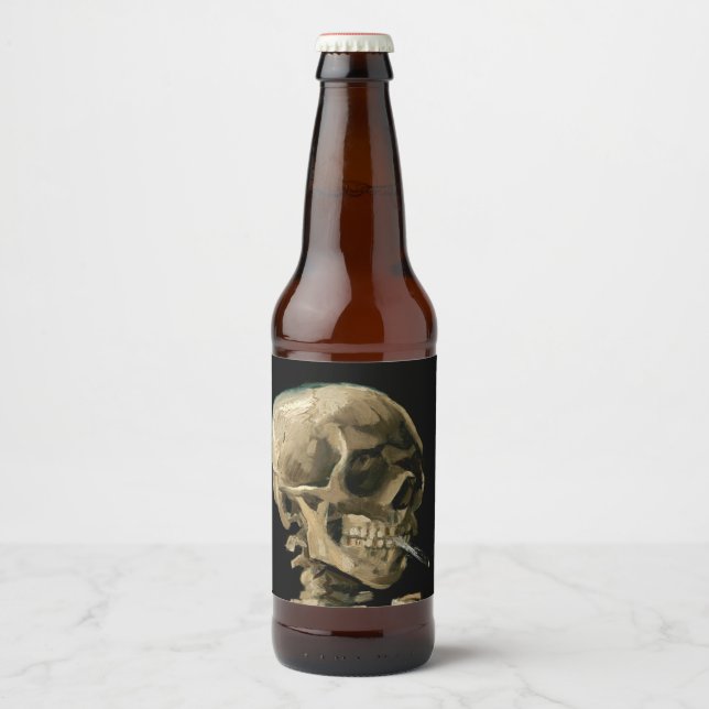 Vincent van Gogh - Skull mit brennender Zigarette Bierflaschenetikett (Vorderseite)