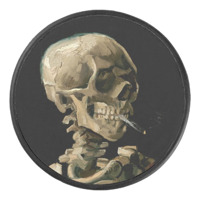 Vincent van Gogh - Skull mit brennender Zigarette Eishockey Puck (Vorderseite)