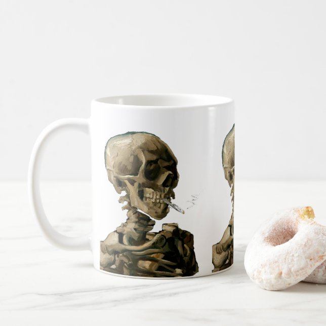 Vincent van Gogh - Skull mit brennender Zigarette Kaffeetasse (Mit Donut)